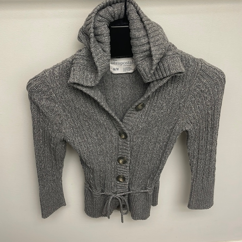 Vintage  1990s Aeropostale button down hoodie cable knit sweater